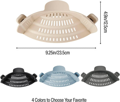 Silicone Pot Strainer, Emptycolor Adjustable Clip On Strainer for Pots Pans, Heat Resistant Pot Drainer, Kitchen Pasta Colander for Vegetables and Noodles (Grey)