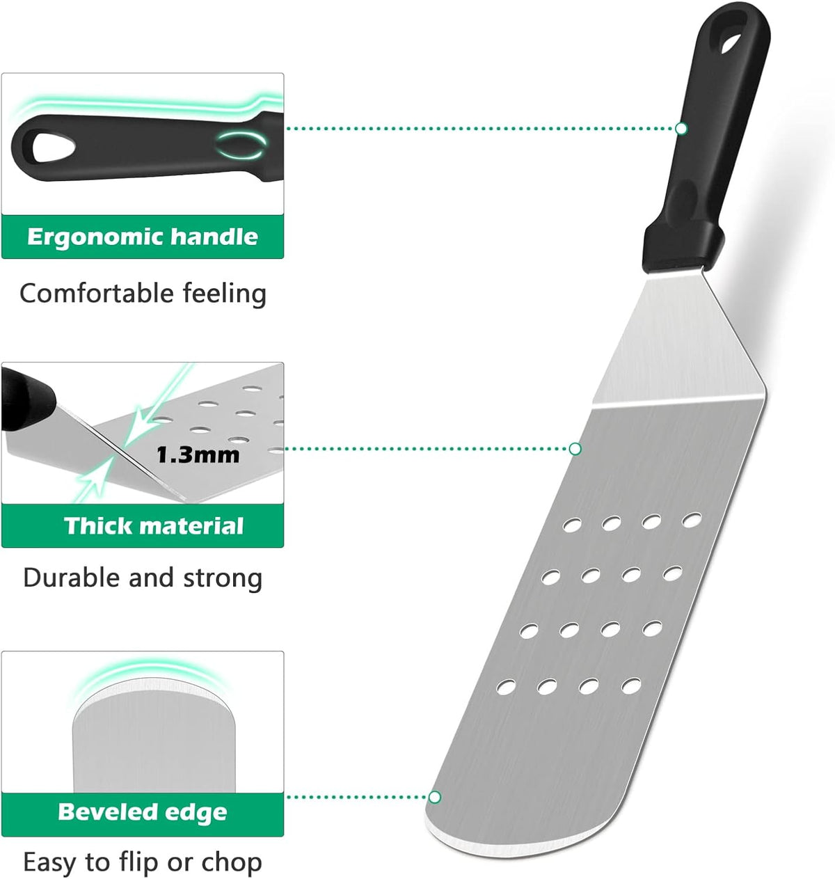 Metal Spatula Set, HaSteeL Stainless Steel Griddle Spatula Tools Kit with Wooden Handle, Heavy Duty Long Pancake Flipper Burger Turner for BBQ Teppanyaki Flat Top Grilling Cooking Outdoor & Indoor