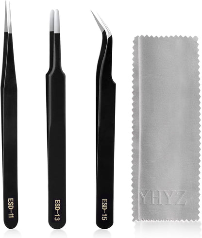 YHYZ Precision Tweezers Set, Premium Stainless Steel Anti-Static ESD Tweezes, Suitable for Tweezers, for Craft, Electronic, Soldering, Model, Hobby, Jewelry Making Laboratory