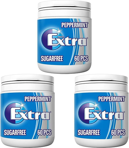 Extra White Chewing Gum Bottle, Sugar Free, Peppermint Flavour, 1 Bottle of 60 Pieces (Pack of 3)