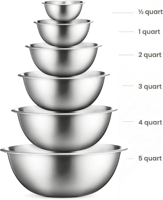 FineDine Stainless Steel Mixing Bowls Set, 6-Piece Metal Bowls