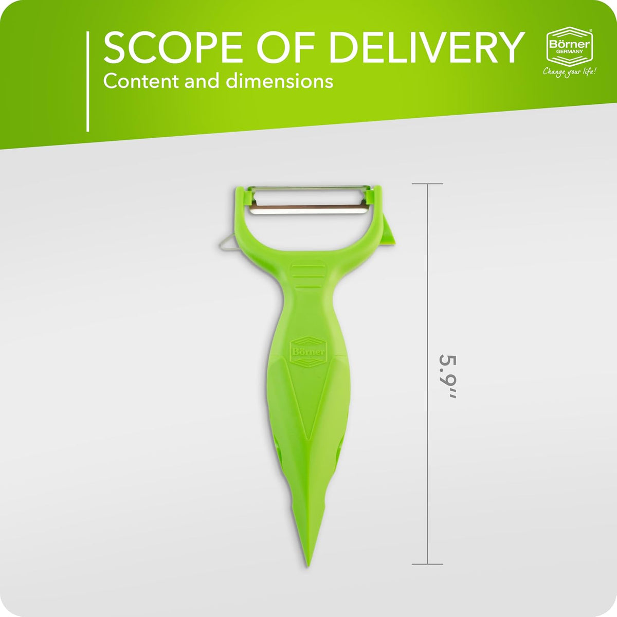 Börner Vegetable Peeler (6-in-1) • Garnishing Peeler with Grater • Multifunctional Peeler for Fruits & Vegetables • Fruit Peeler, Universal Peeler, Potato Peeler • Color: White