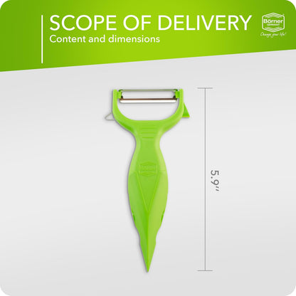Börner Vegetable Peeler (6-in-1) • Garnishing Peeler with Grater • Multifunctional Peeler for Fruits & Vegetables • Fruit Peeler, Universal Peeler, Potato Peeler • Color: White