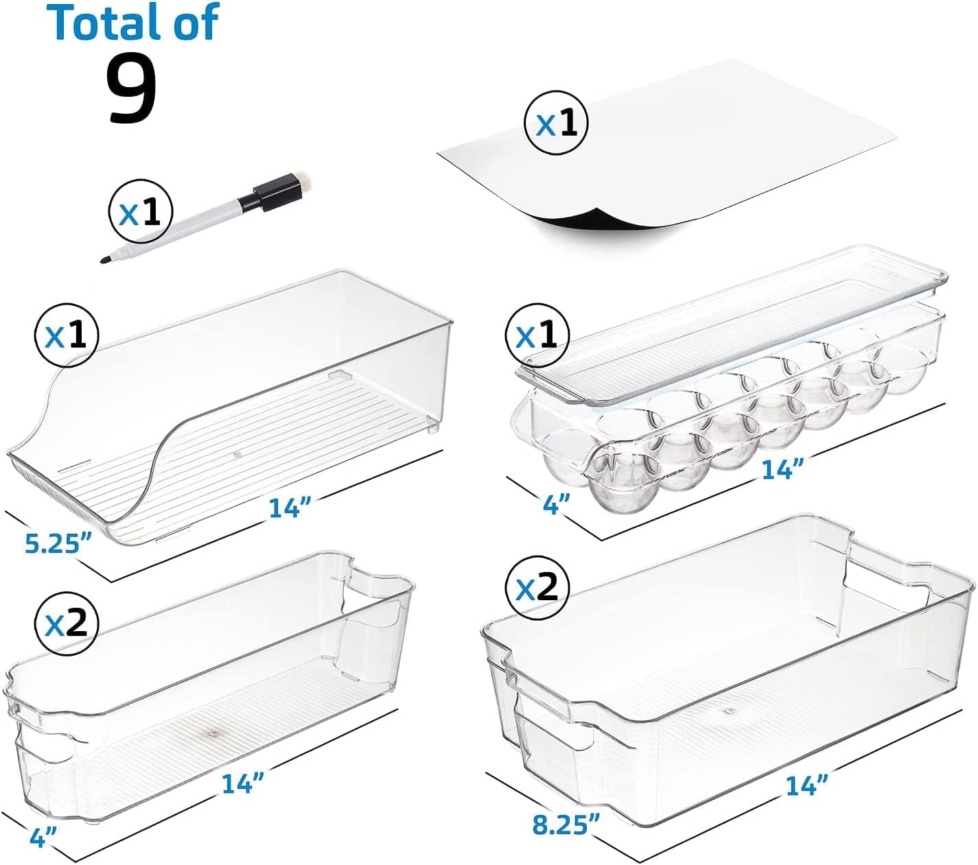Hearth & Harbor Pantry Organization and Storage Bins - Food Storage Containers - Clear Storage Bins for Fridge, Refrigerator & Kitchen Cabinet - BPA Free Freezer Organizer Bins (9 Piece Set)