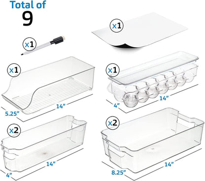 Hearth & Harbor Pantry Organization and Storage Bins - Food Storage Containers - Clear Storage Bins for Fridge, Refrigerator & Kitchen Cabinet - BPA Free Freezer Organizer Bins (9 Piece Set)