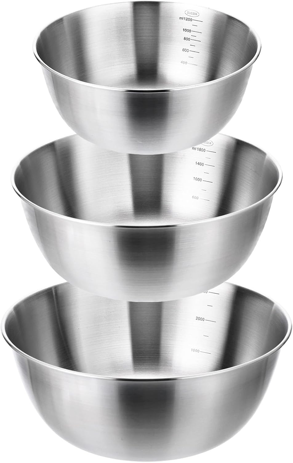 TINSKY 3 Pcs Stainless Steel Mixing Bowls Set Food Grade 304 Metal Nesting Prep Bowls for Kitchen Cooking Baking Salad, Dishwasher Safe (1.5, 2.2, 3.4 Qt)
