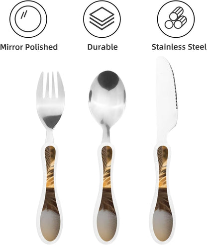 3-Piece Kids Silverware Set With Storage Case, Stainless Steel Reusable Children Safe Knife Spoon Fork Set Astronaut Cat Fish Children Flatware Set For Kids Lunch Box