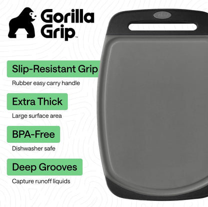 GORILLA GRIP BPA-Free Reversible Kitchen Cutting Board Set of 3, US Designed, Nonporous, Juice Grooves Catch Liquid, Slip Resistant Border, Dishwasher Safe, Durable Large Food Chopping Boards, Black