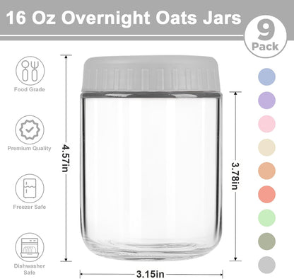 Overnight Oats Containers with Lids, 10oz Wide Mouth Mason Jars with Lids, 9 Pack Glass Jars with Airtight lid for Chia Pudding Yogurt Salad, Meal Prer Oatmeal Jars, Pink