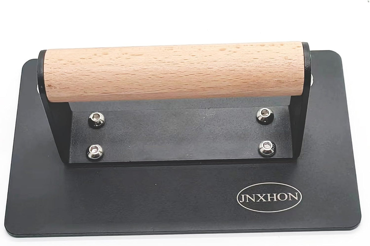 Kitchen Tools Heavy Duty Cast Iron Grill Press Burger Press Bacon Press Barbecue Press Meat Press Burger Smasher Griddle Press Round Flat Press with Anti Scalding Wooden Handle (6INCH)