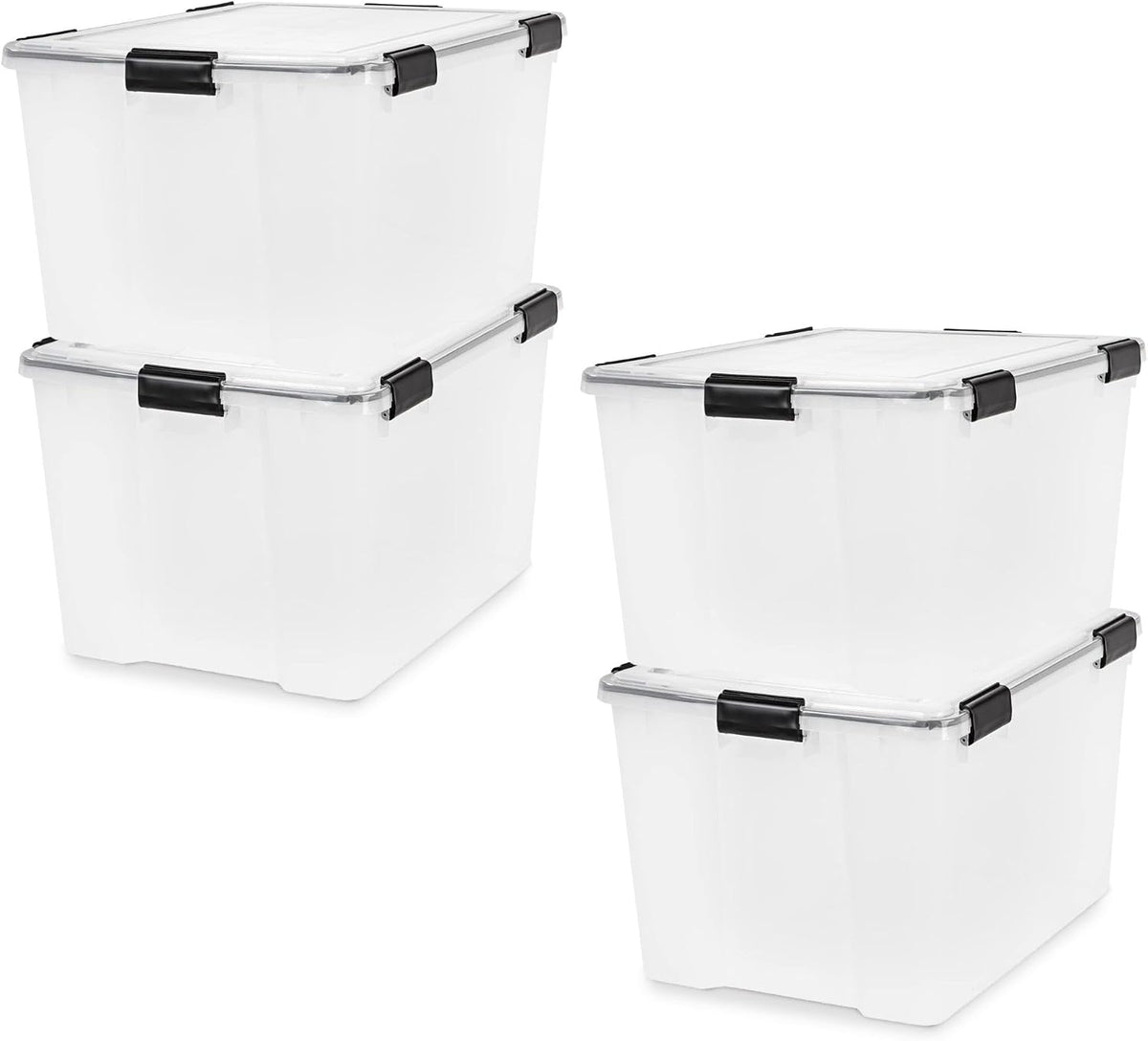 IRIS USA Storage Bins with Lids, WeatherPro Wheeled 106 Qt, Plastic, 3 Pack | Weather-tight gasket, wheels, and secure latches protect camping gear, tools, holiday décor, clothing, and documents.