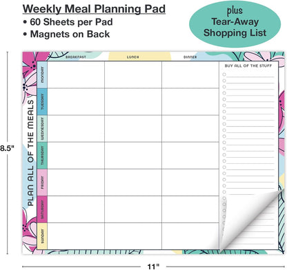 Global Printed Products 8.5" x 11" Horizontal Meal Planning Pad, 60-Sheets, Soft Pink Floral