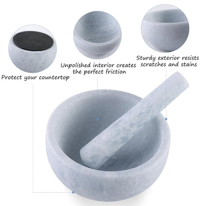 Koville Luxury Marble Mortar and Pestle Set, 7"-4cups Grinder Bowl for Guacamole, Salsa, Pill Crusher, Spice, Herb, Garlic, Nut, Heavy Duty Grinder for Kitchen