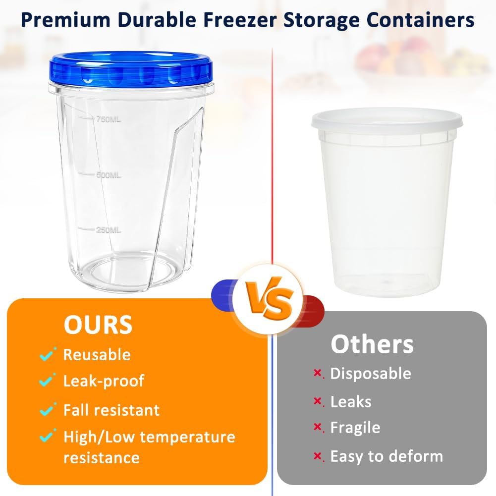 10 Pack 17oz Reusable Freezer Storage Containers with Twist Top Lids Airtight, Clear Plastic Food Storage Meal Prep Containers for Leftover Lunch Fruit Salad Snack, Small Soup Container Microwave Safe