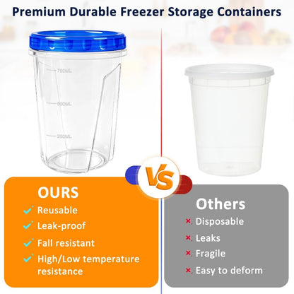 10 Pack 17oz Reusable Freezer Storage Containers with Twist Top Lids Airtight, Clear Plastic Food Storage Meal Prep Containers for Leftover Lunch Fruit Salad Snack, Small Soup Container Microwave Safe