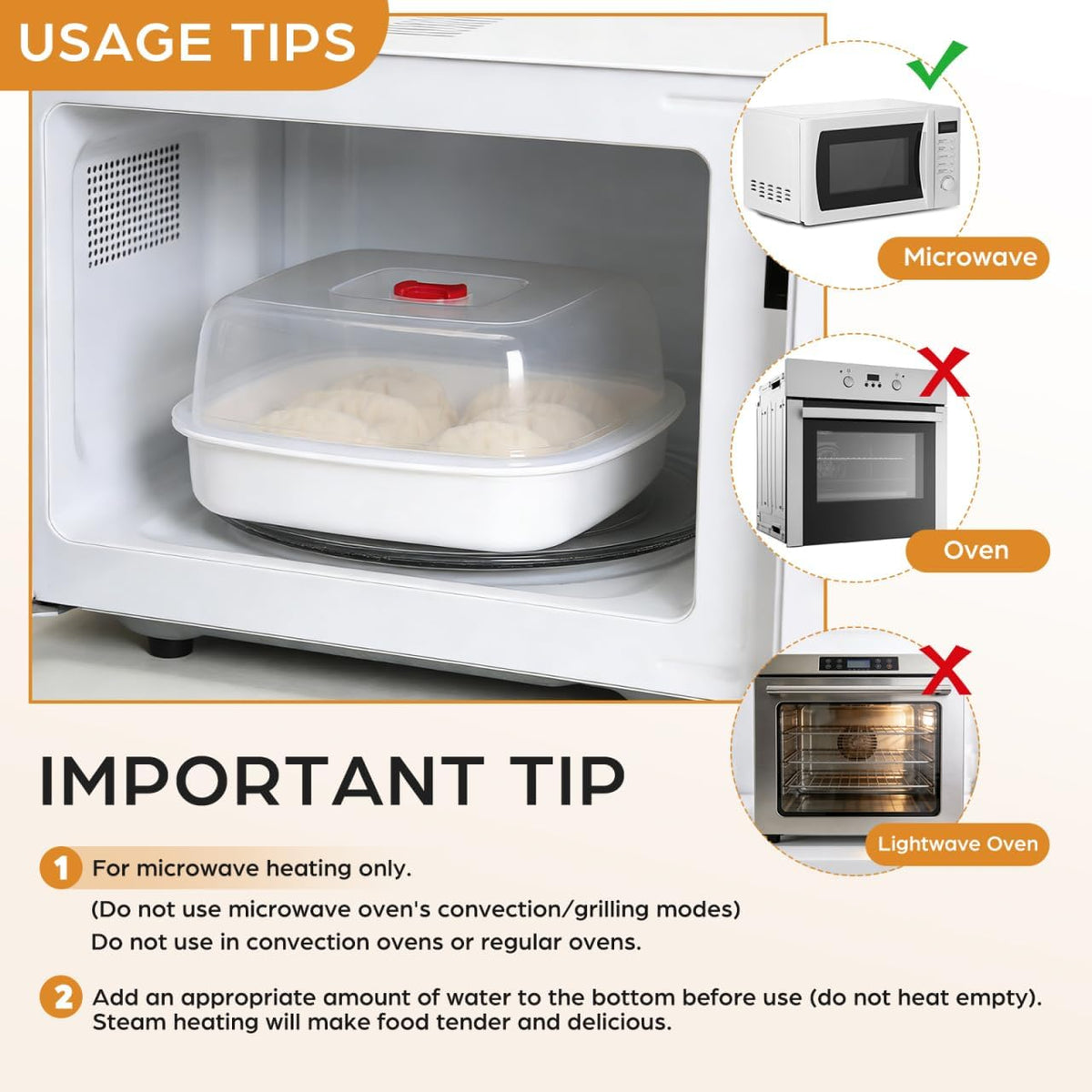 MAGICLULU Microwave Vegetable Steamer with Lid and Tray - 8.26" Square Microwave Heating Bowl for Fish, Dumplings, Meat - Micro Cookware for Cooking for Home, Gem, Office Kitchen (White)
