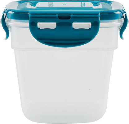 Rachael Ray Leak-Proof Nestable Container Food Storage Bin Set, 10-Piece, Clear with Teal Lids
