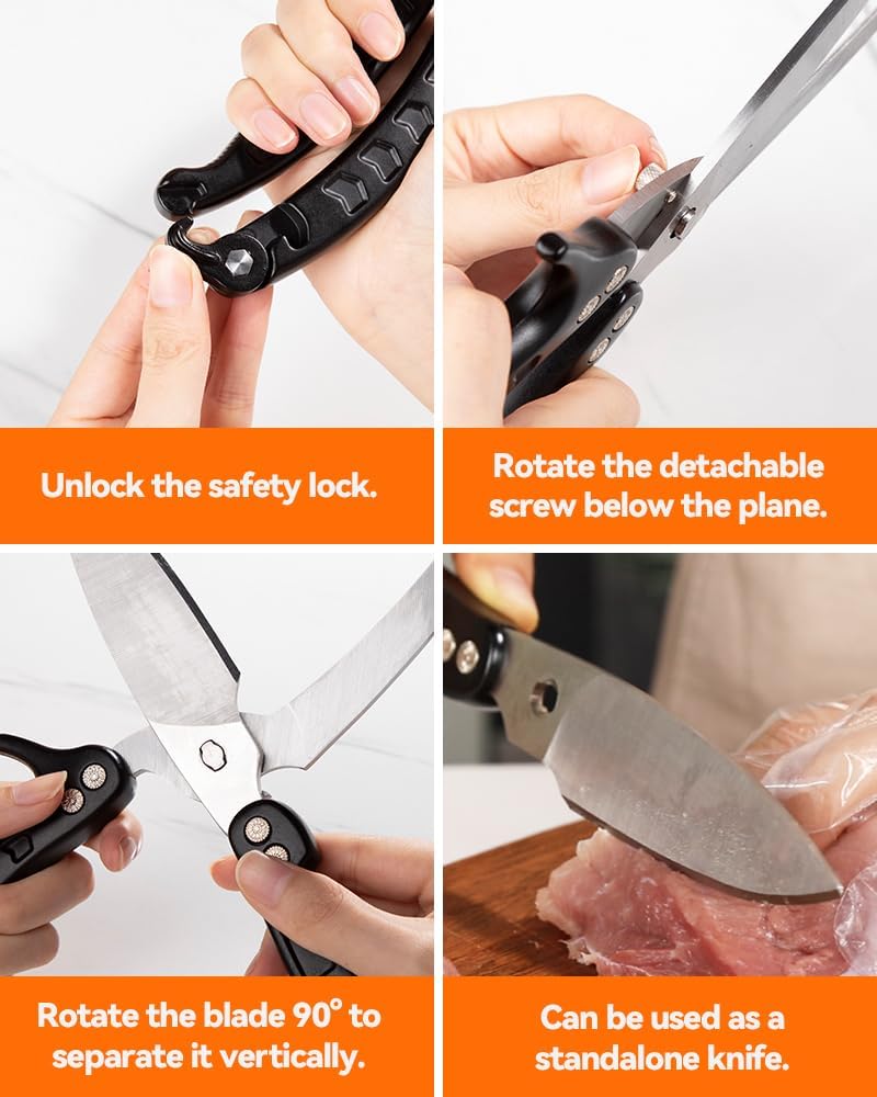 Brigii Kitchen Shear, Stainless Steel Heavy Duty Poultry Shears, Multi-Purpose Kitchen Scissors for Cutting Chicken, Fish, Seafood, and Vegetables-Black