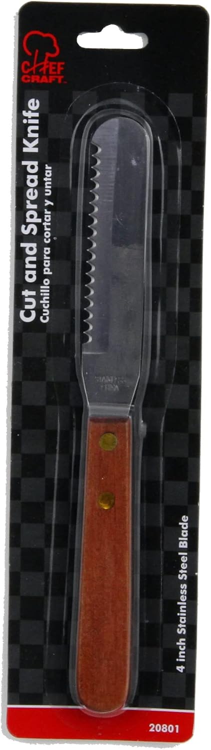 Chef Craft Select Stainless Steel Cut and Spread Knife, 4 inch blade 8 inches in length, Wood Handled