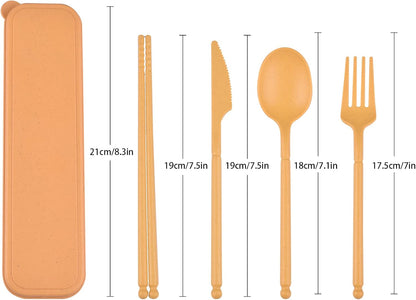 Reusable Travel Utensils Set with Case, 4 Sets Plastic Portable Knife Fork Spoons Tableware for Kids Adults Travel Picnic Camping Utensils