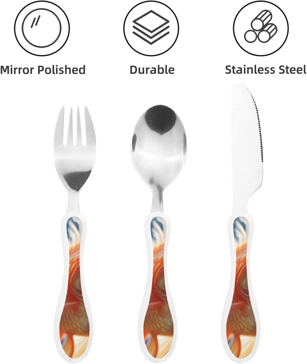 3-Piece Kids Silverware Set With Storage Case, Stainless Steel Reusable Children Safe Knife Spoon Fork Set Leaves Floral On Rustic Wood Children Flatware Set For Kids Lunch Box