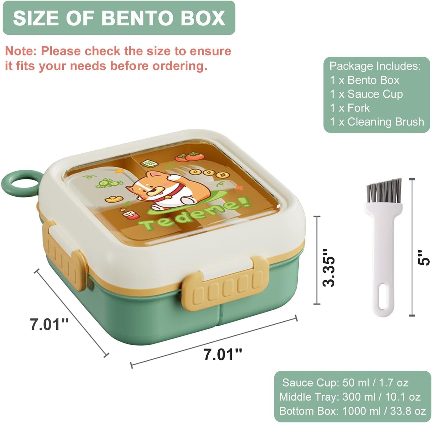 SAYAPE Kids Bento Lunch Box - Toast-Shaped 4-Compartment Lunchable Food Container with Sauce Cup, Utensils & Brush, BPA-Free, Reusable Snack Container with lid, Ideal for School & Travel - Blue