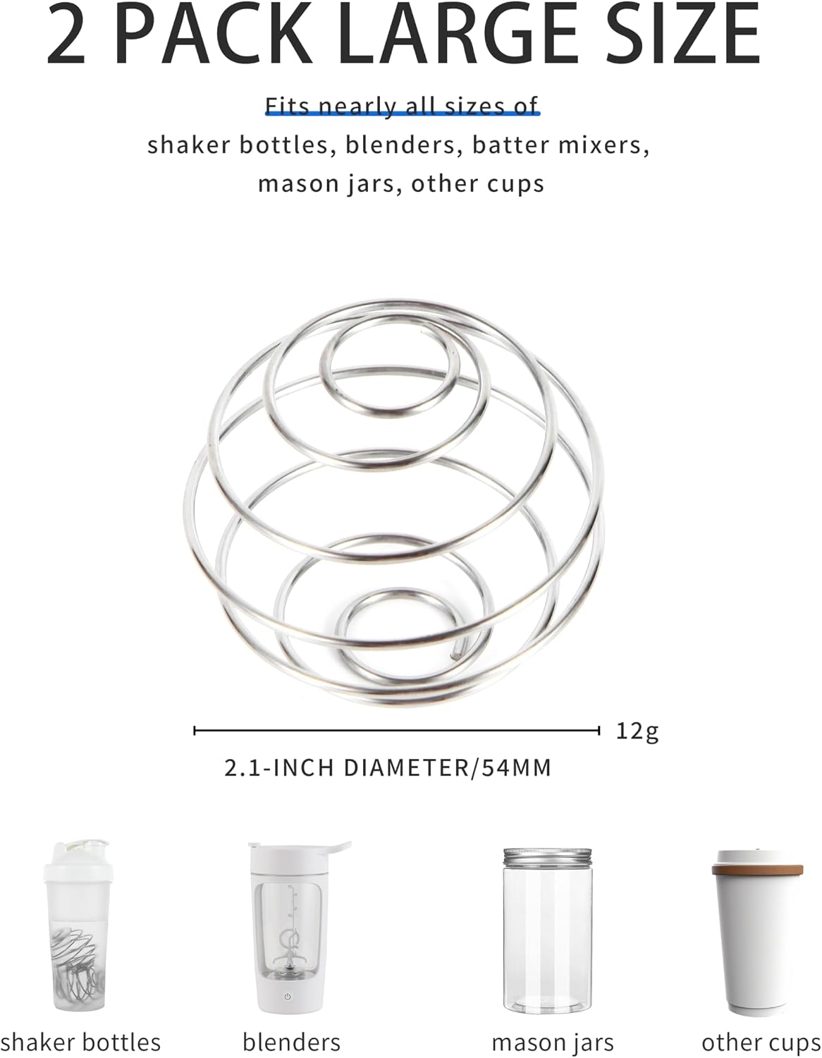 2.1-Inch Large Size Shaker Balls for Protein Shakes,Milkshake and Salad Dressing,304 Stainless Steel Shaker Ball
