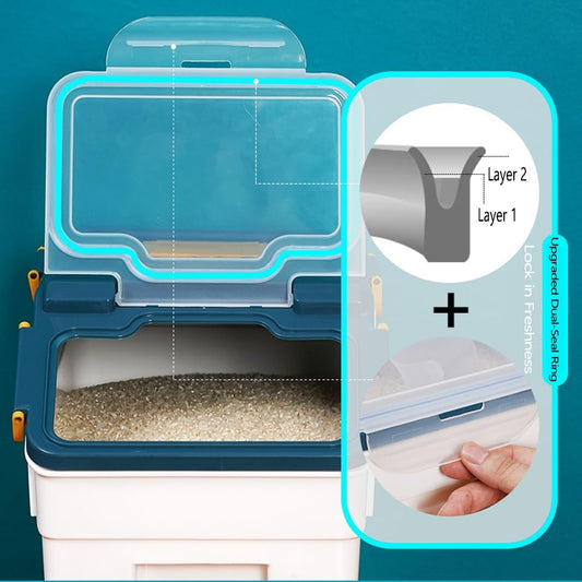 Large Flour Storage Container Bin 25lb, 2Pack Airtight Rice Storage Containers with Measuring Cup&Scoop, BPA Free with Wheels Seal Locking Lid for Flour, Rice, Grain (50LBS Total, Blue)