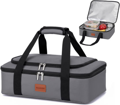 Insulated Casserole Carrier, Double Decker Food Carriers for Hot or Cold Food, Portable Leakproof Thermal Bag for Travel/Potluck Parties/Picnic/Cookouts (Red)
