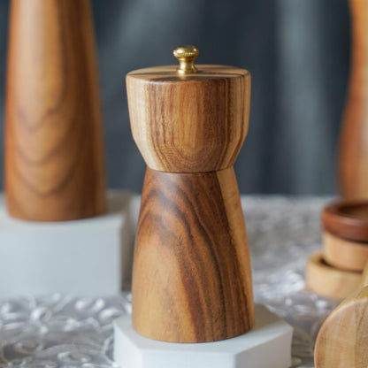 Pepper Grinder, Pepper Mill with Adjustable Stainless Steel, Acacia Wood, 14 cm/5 inch Height, Bottom Dia: 6 cm/2.36 inch (Tray is NOT Included)