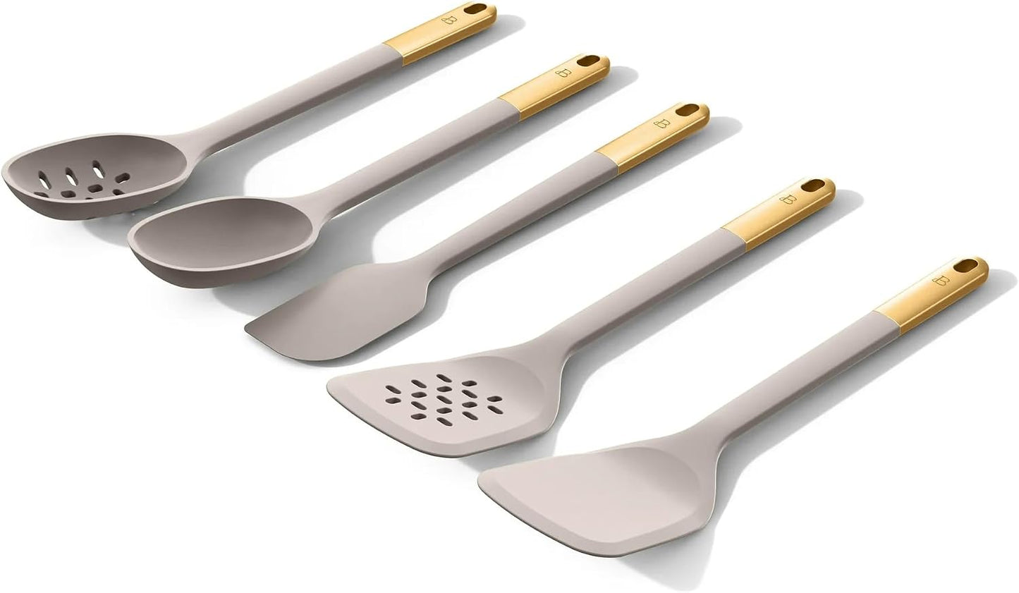 6 Piece Silicone Kitchen Utensil Set with Holder, Heat Resistant Cooking Tools, Nonstick Safe Spatula Spoon Turner Set with Ceramic Storage Crock