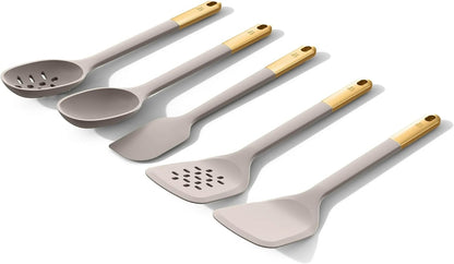 6 Piece Silicone Kitchen Utensil Set with Holder, Heat Resistant Cooking Tools, Nonstick Safe Spatula Spoon Turner Set with Ceramic Storage Crock