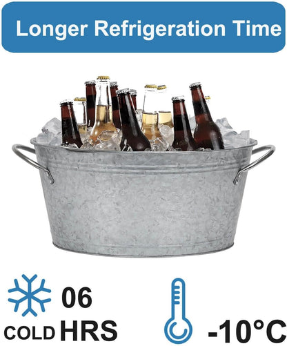 Galvanized Metal Beverage Ice Tub -Stylish Oval Ice Bucket with Handles for Party and Events, Beer Wine Champagne Whiskey Cocktail Cooler Ice Tub for Christmas and Halloween Bar