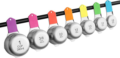 Spring Chef Stainless Steel Measuring Cups Set of 7 with Pour Spout - Nesting Kitchen Tools with Easy Read Markings to Measure Dry or Liquid Ingredients - Metal Measuring Cups for Baking & Cooking