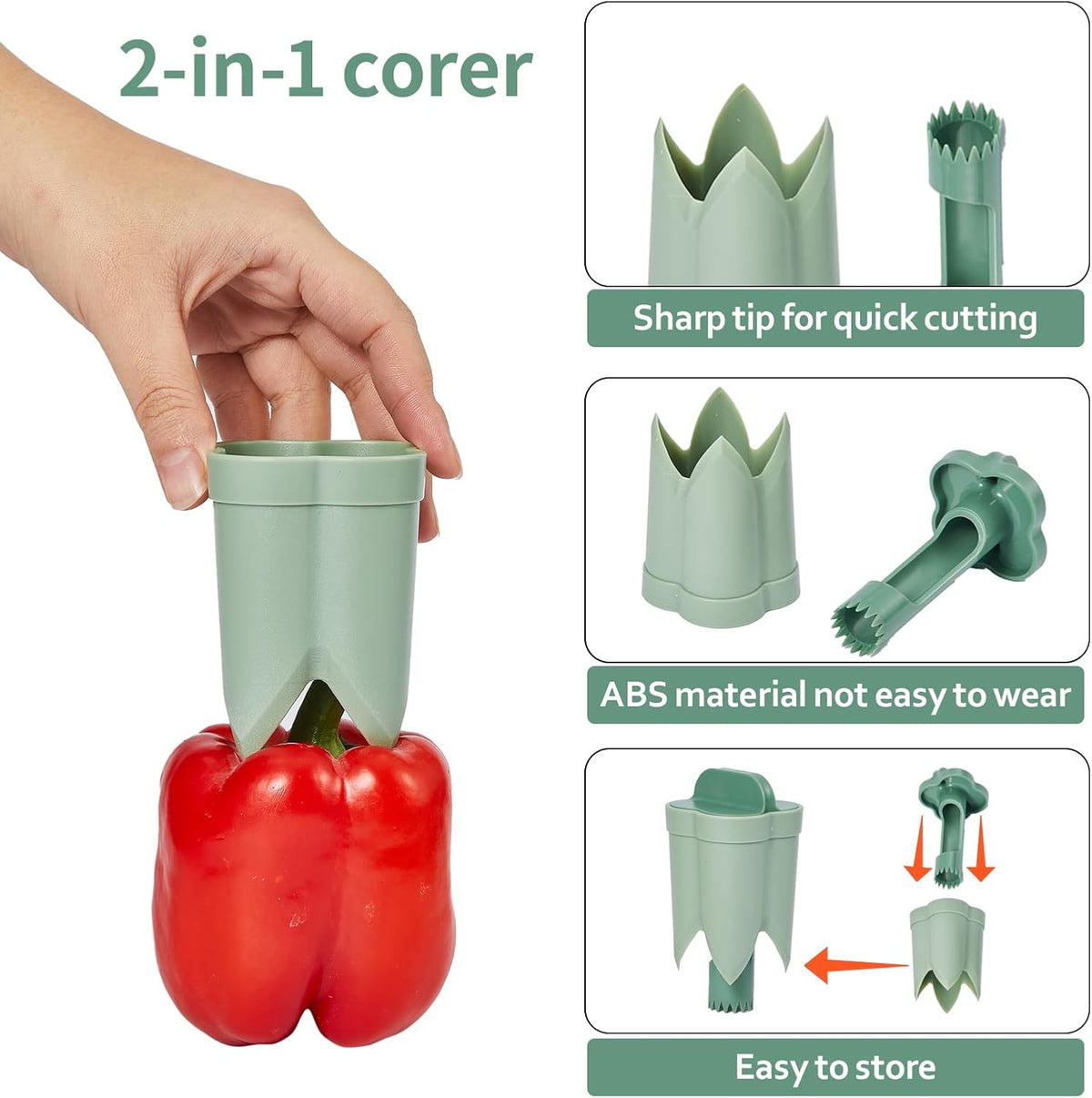 3 Pack 2‑in‑1 Bell Pepper Corer Tool, Fruit Seed and Core Remover