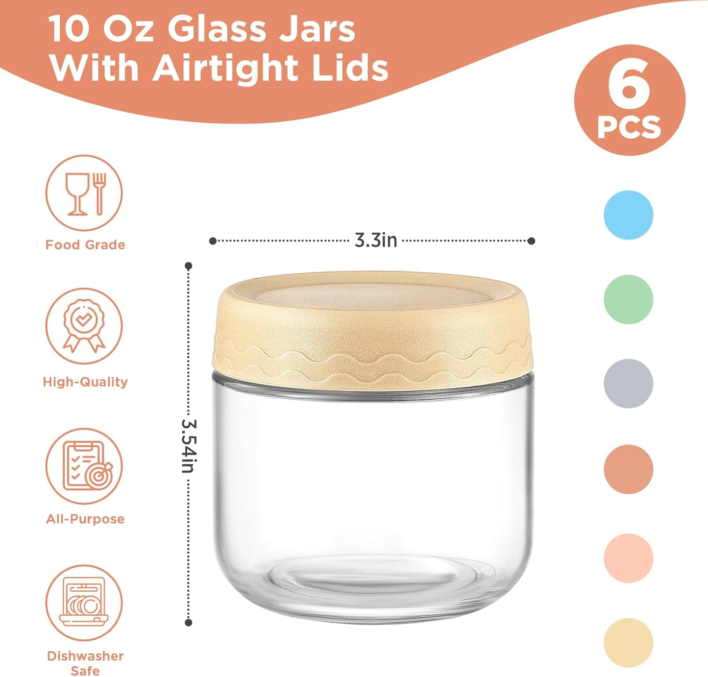 DRKIO 16 Oz Overnight Oats Containers with Lids - 6 Pack Glass Storage Jars with Airtight Lids Wide Mouth Mason Food Jars Great for Meal Prep Salad Chia Pudding Snacks Yogurt Sugar Spice Cereal