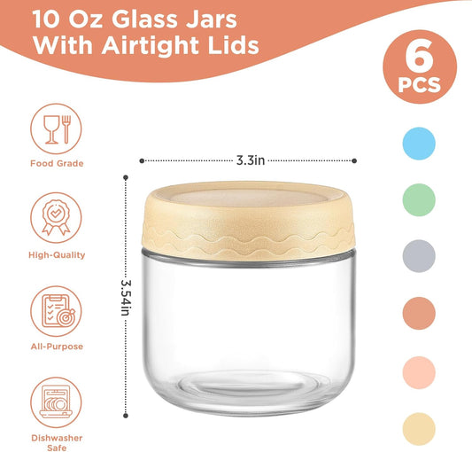DRKIO 16 Oz Overnight Oats Containers with Lids - 6 Pack Glass Storage Jars with Airtight Lids Wide Mouth Mason Food Jars Great for Meal Prep Salad Chia Pudding Snacks Yogurt Sugar Spice Cereal