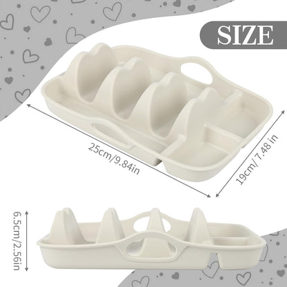 Klyrnd Silicone Taco Holder Set of 2, Reusable Taco Plate with Dividers for Hard & Soft Shells - Microwave & Dishwasher Safe Serving Stand (Grey Beige)