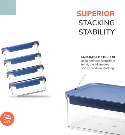 LocknLock LBF404RS5N Bisfree Modular Plus Food Storage Containers for Lunch, Meal Prep, Stackable, BPA-Free, Leakproof, Microwave, Dishwasher, Freezer-Safe, 10 Pieces, 5 Boxes and 5 Lids, Navy, 910ml