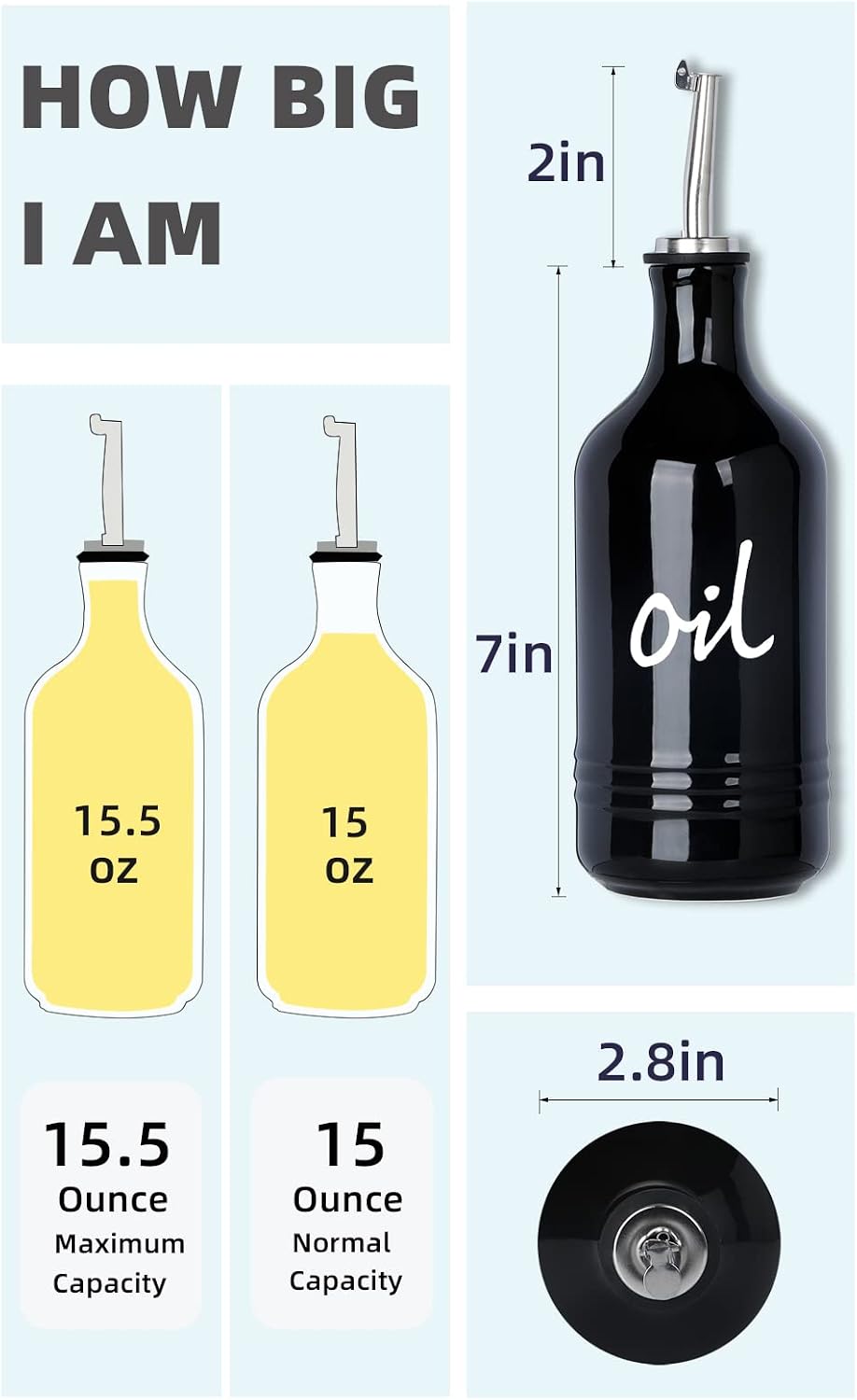 Farmhouse Ceramic Oil and Vinegar Dispenser Bottle Set, Perfect for Storage of Oil and Vinegar,15 oz (White)