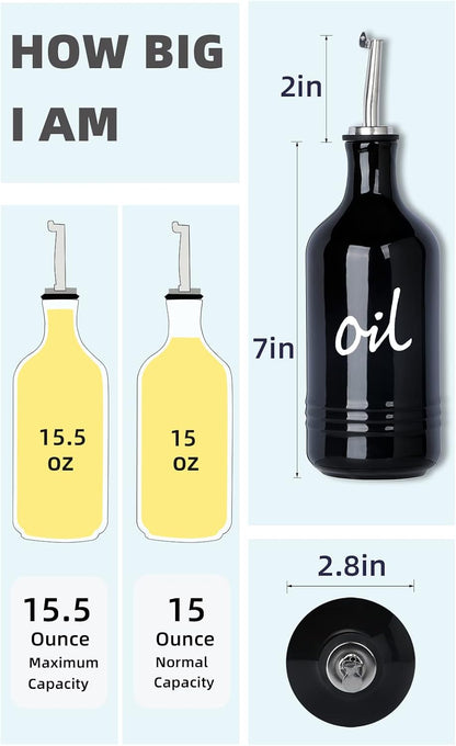 Farmhouse Ceramic Oil and Vinegar Dispenser Bottle Set, Perfect for Storage of Oil and Vinegar,15 oz (White)