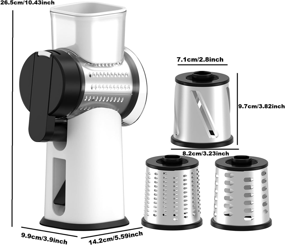 Rotary Cheese Grater Hand Crank with Foldable Handle, Three Blades