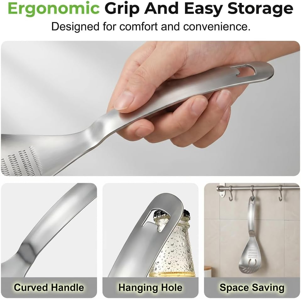 5-in-1 Stainless Steel Cooking Spoon, Potato Masher & Egg Separator，A+B