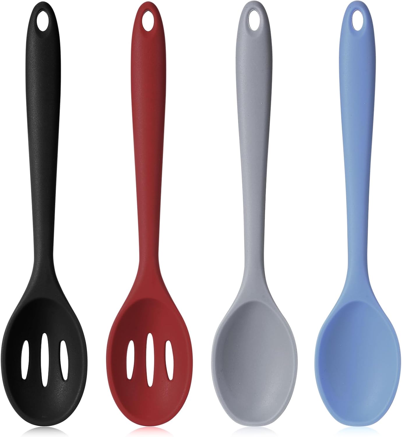 Boao 4 Pcs Silicone Spoons for Cooking 10.6 Inch Large Nonstick Serving Spoons Heat Resistant Slotted Spoon for Mixing & Stirring Kitchen Cooking Utensils, Dishwasher Safe(Black)