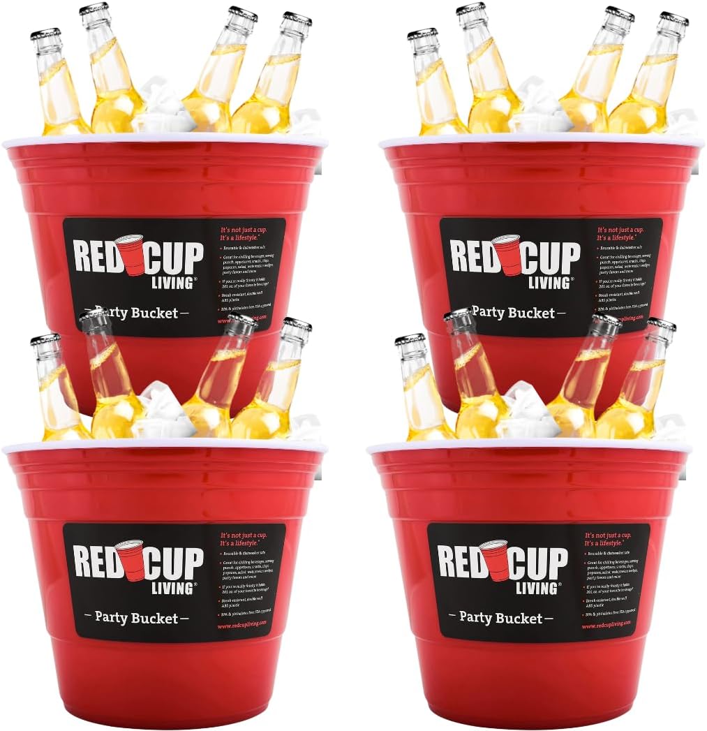 Red Cup Living Large Party Ice Bucket, 201 oz Insulated Drink Cooler for Parties, Bar & Kitchen, Durable Plastic Beer, Wine & Champagne Beverage Tub for Holiday