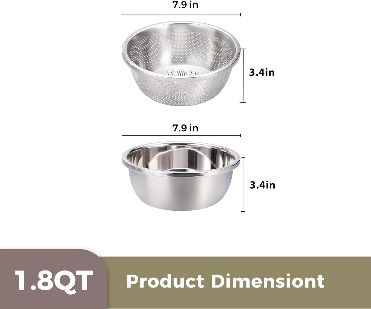 Colander and Bowl Set 6.0QT (2-in-1) - Thickened 304 Stainless Steel Kitchen Strainer Bowl for Fruit, Pasta, Vegetables, Rice - Heavy Duty, Induction Cooker & Dishwasher Safe