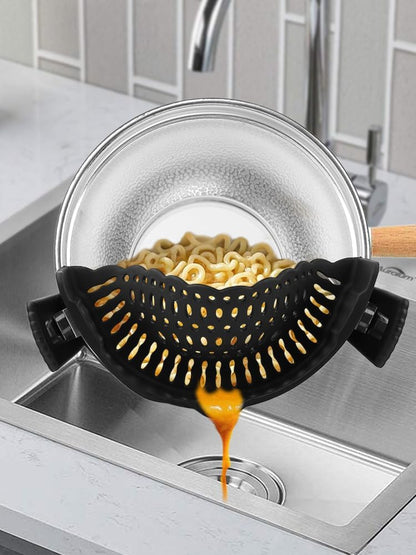 Clip on Silicone Strainer with Scraper, Adjustable Pasta Colander
