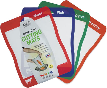 Cut N' Funnel Multi-Color Flexible Plastic Cutting Board Mats 4 Pack Made in the USA Colored Coded, BPA Free, 16” x 12”
