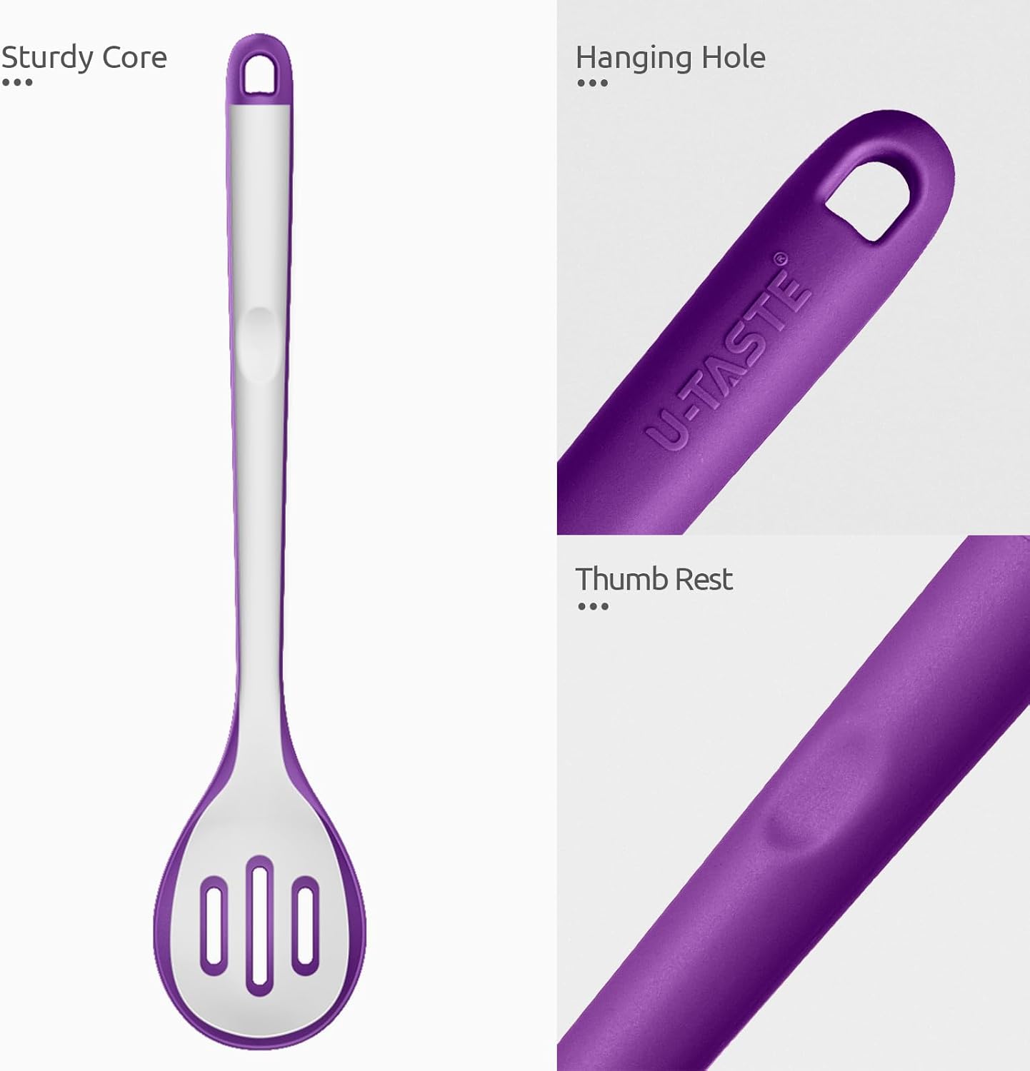 600ºF Heat Resistant Silicone Spoons: U-Taste 13.3in Solid & Slotted Kitchen Cooking Tool, Nonstick Long Rubber Utensil, Sturdy for Mixing, Serving, Stirring, Frying, Basting (Aqua Sky, 2PCS)