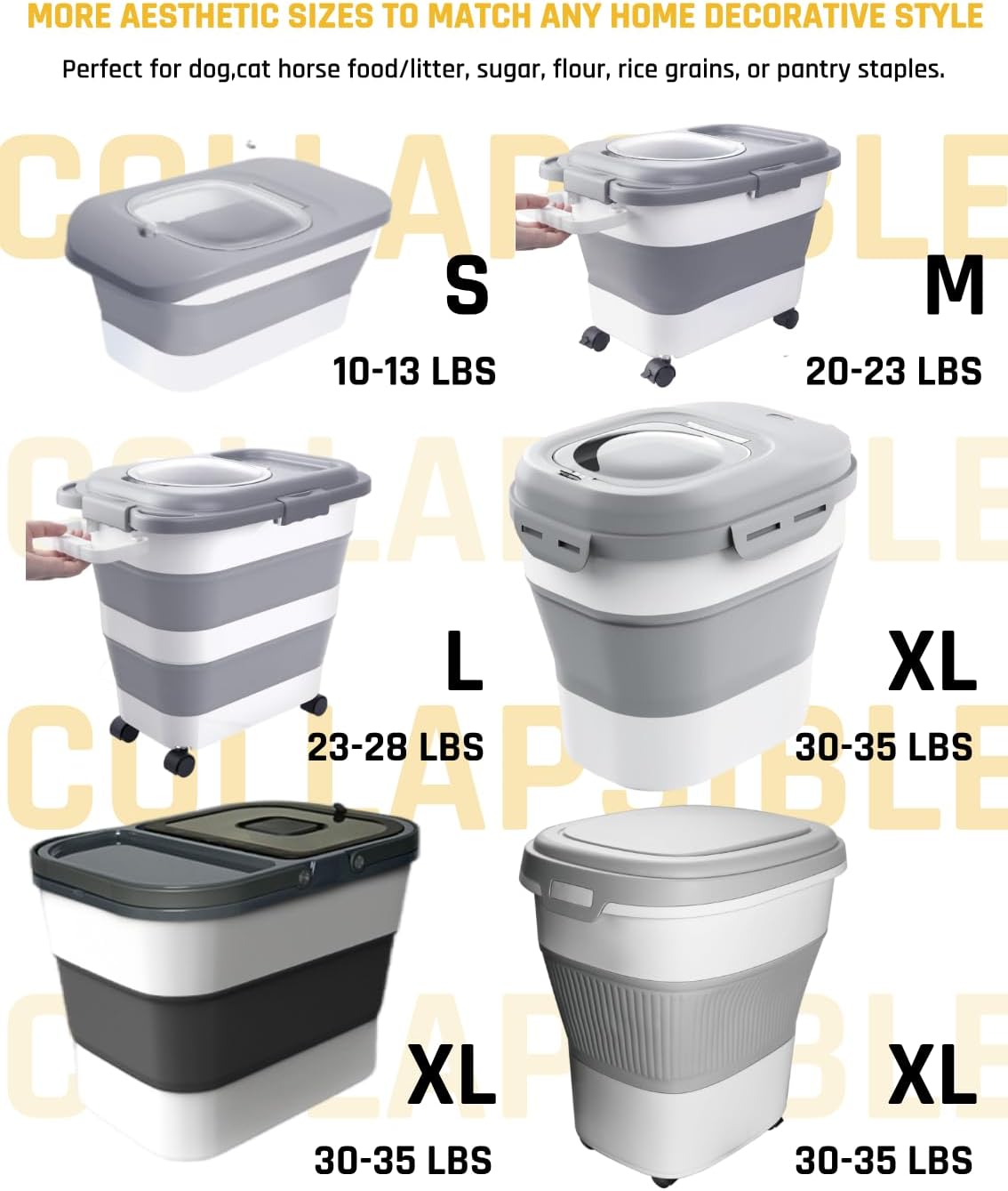 HOYTAMDAR 35lbs Dog Food Storage Container, Collapsible Dog Food Container, Wheels, Handle, Airtight Pet Food Storage Container, Scoop, 2L Small Dry Food Pail For Dog Cat Bird Food